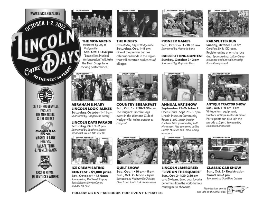 Schedule of Events Lincoln Days Celebration, Inc.